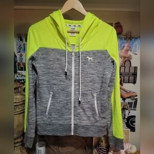 PINK Victoria's Secret Neon Yellow and Gray Zip Hoodie